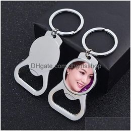 Keychains & Lanyards Sublimation Blank Key Chain Good Quality Bottle Opener Metal Ring Transfer Printing Diy Consumables Material Dro Dhaln