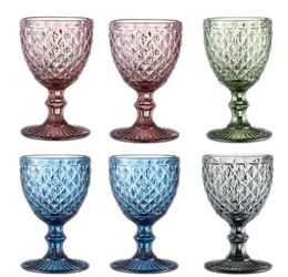 Wine Glasses Coloured Water Goblets 10 OZ Wedding Party Red Wine Glass For Juice Drinking Embossed Design5844554
