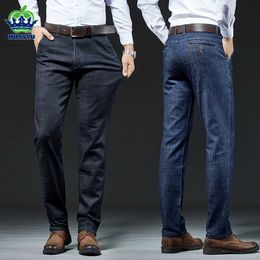 Herrenhosen Herbst Winter Mens Dehnen Slim Fit Jeans Geschäft dickes Freizeitbüro Klassiker fashion schwarzblau Straight Denim Hosen männlich Y240514