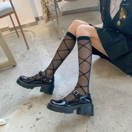 Women Socks Lolita Knees Plaid College Style JK Girls Stockings Knee High Summer Thin Long Japanese Styles Black