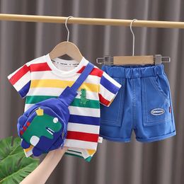 Summer Cute Cartoon Dinosaur Fashion Children Oneck TshirtShortsBag Toddler Baby Boys Girls Clothes Set Kids Tracksuits 240430