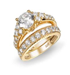 women jewelry classic 18k yellow Gold Fille engagement wedding ring sets crystal diamond band rings6871679