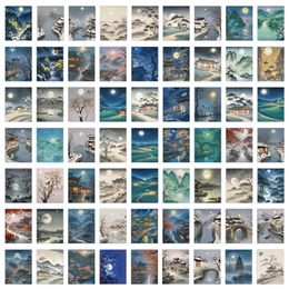 63pcs ins Ancient Moon Scenery Map waterproof PVC sticker pack for luggage case refrigerator mobile phone desk bicycle car cup skateboard case.