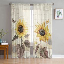 Curtain Vintage Flowers Butterflies Sunflower Sheer Curtains For Living Room Decoration Window Kitchen Tulle Voile