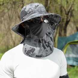 Berets 60-65cm Big Head Unisex Men Women Fisherman Hat Fat Man Number Neck Protector Face Shading Sunscreen Leisure Travel