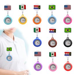 Party Favour National Flag Clip Pocket Watches Nurse Watch Brooch Fob With Second Hand Retractable Digital Clock Gift Pin-On Drop Deliv Otgnn