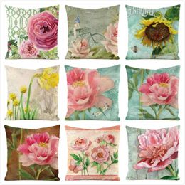 Pillow 45cm Peony Inimitated Silk Fabric Throw Covers Couch Cover Home Decorative Pillows Case