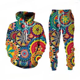Men's Tracksuits Autumn Winter Men Tracksuit Set Vintage African Style Totem Print Hoodie 2 Piece Man Oversized Casual Hooded Pullover Pants