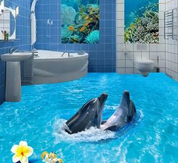 Wallpapers 3d Floor Bathroom Dolphin Beach Murals In Wall Stickers Home Decoration