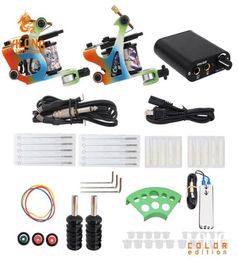 Premium Tattoo Machine Kit Set 2 Coils Guns Pigment Sets Power Tattoo Beginner Grips Kits Permanent Makeup Tattoo tools4501948