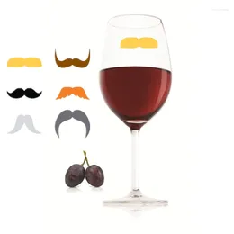 Party Decoration Set Of 6 Reusable Moustache Silicone Sticky Wine Glass Charm Tags Markers