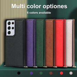 Hot-selling crossbody double-buckle flip phone case S23ULTRA anti-fall support S24 S22 S21 S20 multifunctional leather strap case