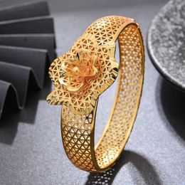 Bangle 24K Ethnic Gold Color Bangles For Women Dubai Fashion Flower Design Bride Wedding Bracelets Gifts