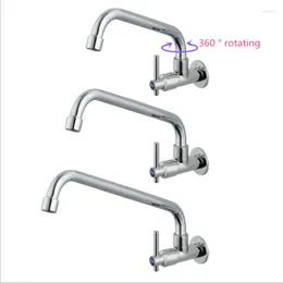 Kitchen Faucets G1/2 Brass Wall-mounted Single Cold Faucet Sink Lengthen Tap 360° Rotating Bathroom Handle Hole Bibcock