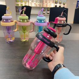 Water Bottles Large Capacity Straw Cup Sports Plastic Milky Tea Juice Cups Cute Belly Iced Kettle Girl Pink For Travelling