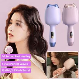 32MM Egg Roll Hair Waving Iron Purple Curling Wand Professional 2 Barrel Curler Crimper Waver Styling Tools 240515