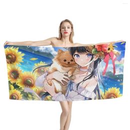 Towel Large Quick-drying Shower Hololive Anime Girl Sunflower Bear Design Beach Shawl Comfortable Home Washcloth