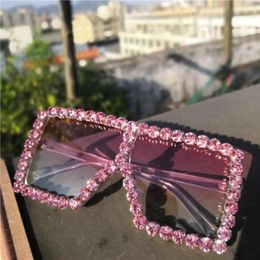 Crystal Diamond Sunglasses Large Frame Women Pink Shiny Square Glasses Brand Designer Fashion Eyewear Shades FML1029543