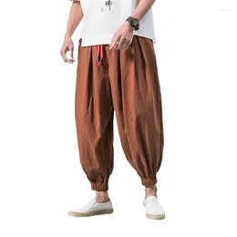 Men's Pants Chinese Style Oversized Harlan Loose Cotton And Linen Flying Mouse Wide Leg Lantern Leggings