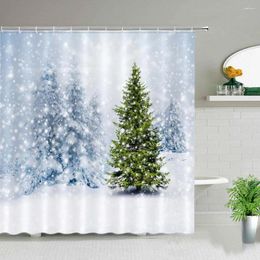 Shower Curtains Winter Snow Fir Forest Christmas Tree Bathroom Curtain Set Natural Scenery Waterproof Hanging Bathtub Accessory