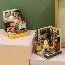 Architecture/DIY House Wooden Mini Doll Houses DIY Handmade 3D Puzzle Assembly Building Kits With Furniture LED Coffee Store Dollhouse Toys For Kids
