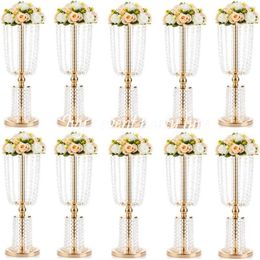 Party Decoration 15 Pcs White Floor Vase Clear Flower Table Centrepiece For Marriage Vintage Floral Stand Columns Wedding Decor 2647