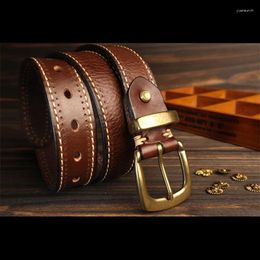 Belts Top Grain Cowhide Belt For Men 3.5CM American Style Work Jeans With Sewing Stitching