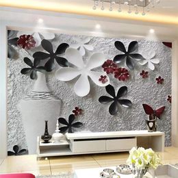 Wallpapers Wellyu Custom Wallpaper 3D Mural European Floral Embossed TV Background Wall Resin Living Room Decorative Painting