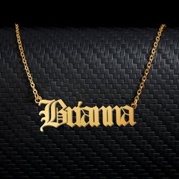 Brianna Old English Name Necklace Stainless Steel 18k Gold plated for Women Jewelry Nameplate Pendant Femme Mothers Girlfriend Gift