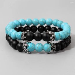 Strand Wholesale Turquoises Stone Bracelet 8mm Natural Tiger Eye Howlite Beads Crown Charm Bracelets For Men Women Set Jewellery Gift