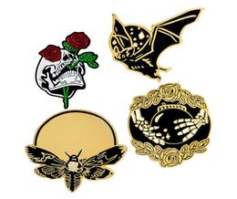 Pins Brooches HOSENG 4Pcs Bat Bee Skull Crystal Ball Vintage Punk Brooch Halloween Gift For Friends Lapel Collar Enamel Jewelry P7876659