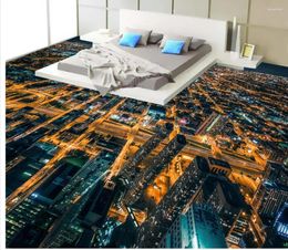 Wallpapers 3d Pvc Wallpaper Bustling Urban Night View Floor Painting Home Decoration Flooring