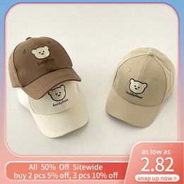 Caps Hats Cartoon Bear Baby Baseball Hat Solid Colour Cotton Kids Peaked Cap Adjustable Children Outdoor Sun Visors Fashion Toddler Bonnet Y240514