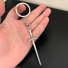 Keychains Lanyards Mediaeval Worship Sword Key Chain Witch or Pagan Alternative Goth Silver Plated Classic Women Fashion Gift Jewellery 2023 New Men Y240510