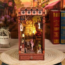 Architecture/DIY House DIY BOOk Nook kit Wooden Shelf Insert Kit Dollhouse Miniature Bookends Doll Houses Bookshelf Handmade Birthday Gifts SL16