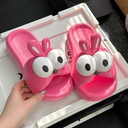 Slippers New Womens Kaii Animal Rabbit Summer Cute 3D Open Toe Anti-Skid EVA Slides Shoes Indoor Soft For Ladies H240514