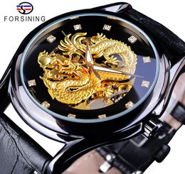 Forsining Diamond Display Dragon Black Golden Luminous Hand Transparent Men Watch Top Brand Luxury Waterproof Mechanical Watches1342683
