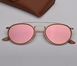 womens fashion sunglasses Round Double Bridge sunglass women mens sun glasses with brown leather case2996022