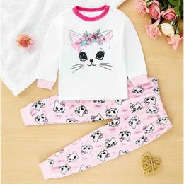 Pyjamas New Childrens Pyjamas Baby Boys and Girls Cute Cartoon Long sleeved T-shirt+Pants Preschool Autumn Pyjama Set Casual Wear d240515