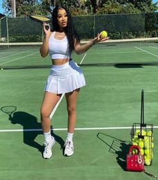 Running Sets Two Piece Sports Set For Women Tennis Skirt Sleeveless Crop Top Female Fitness Gym Clothes Badminton Skirts Golf Suit2871806