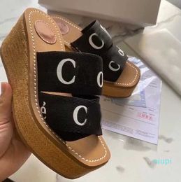 Designer -Summer Women's Woody Sandals Letter Canvas Espadrille Platform Slides Weave Comfortable Wedges Slipper