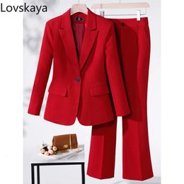 Business Work Wear 2 Piece Set Purple Blue Red Black Long Sleeve Blazer And Trouser Women Pant Suit Formal 240428