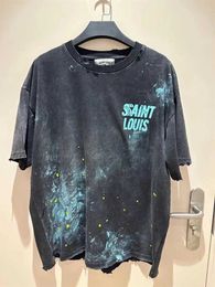 Men's T-Shirts 24SS Japanese style Saint Michael Splash-ink T Shirts Vintage Loose Oversized Retro Summer T Tops T shirt For Men Women T240515