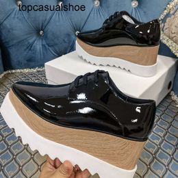 Stella Mccartney high-quality platform shoes lace-up Cowhide Round toes Wedge shoe Heighteninghand made shoe for women casual fashion luxury footwear