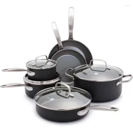 Cookware Sets GreenPan Chatham Hard Anodized Healthy Ceramic Nonstick 10 Piece Pots And Pans Set PFAS-Free