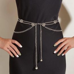 Belts Slim Fit Versatile Women's Waist Chain Tassel Layered Solid Color Adjustable Decoration Flower Shaped Elegant Skirt Belt