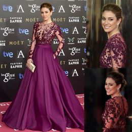 Elegant Illusion Purple Evening Dress Lace Applique Beaded Formal Pageant Prom Party Dresses vestido de festa 2021 303V