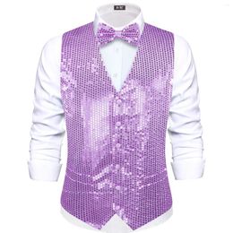 Men's Vests Hi-Tie Light Purple Sequin Jacquard Collar Suit Vest Slim Fit Waistcoat For Wedding Groomsmen V-Neck Tuxedo Sleeveless Jacket
