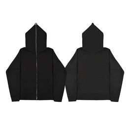 Mens Oversized Zip Up Hoodies Autumn Winter Fleece Hooded Solid Zipper Jacket Sweatshirt Korean Fashion Hoodie Men Tops Clothing 240428