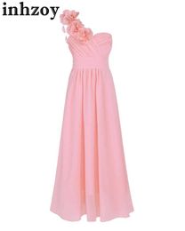 Tanzkleidung Kinder Blumen Mädchen ein Schulter Maxi Kleid Hochzeit Brautjungfer Geburtstagsfeier Prinzessin Chiffon Kleid für formale Partykleiderl2405